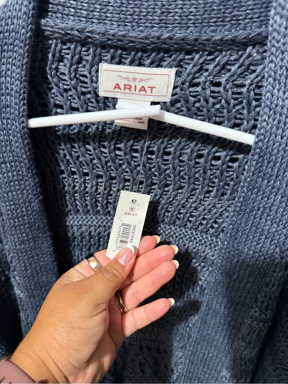 Ariat Slate Blue Open-Front Crochet Knit Cardigan - Picture 3 of 4